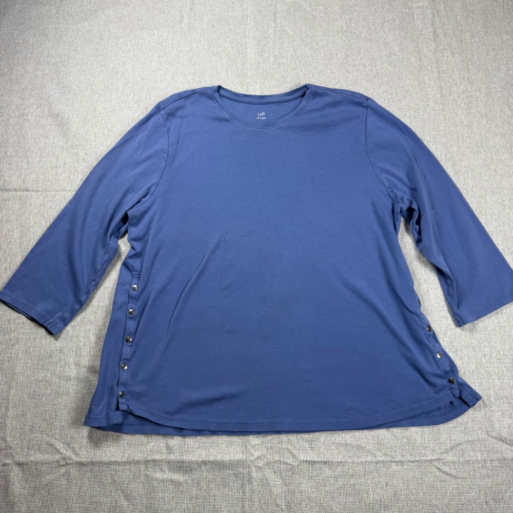 J. Jill Perfect Pima Blue Side Button Tee 3/4 Sleeve Crew Neck Cotton Top XL